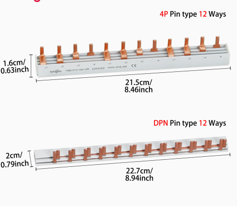 Voltgrid Premium Copper Busbar Pin Type 1P 2P 3P 4P Comb for DIN Rail Circuit Breaker Panel