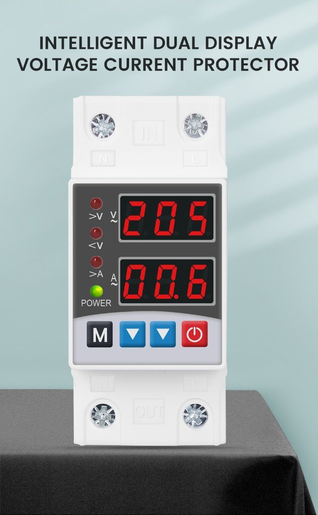 Voltgrid Tech smart automatic over and under voltage current protector 1P 63A din rail mounted with dual LED display