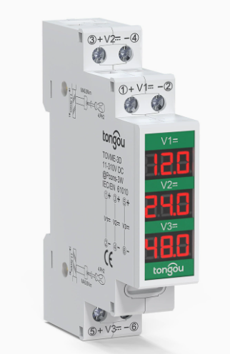 Voltgrid DIN Rail DC Voltmeter 11V-310V Multi Channel LED Battery Monitor