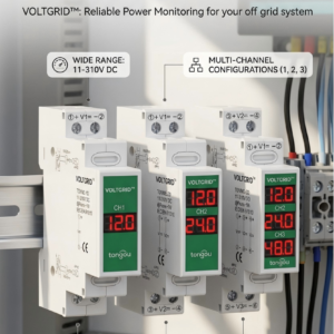 Voltgrid DIN Rail DC Voltmeter 11V-310V Multi Channel LED Battery Monitor