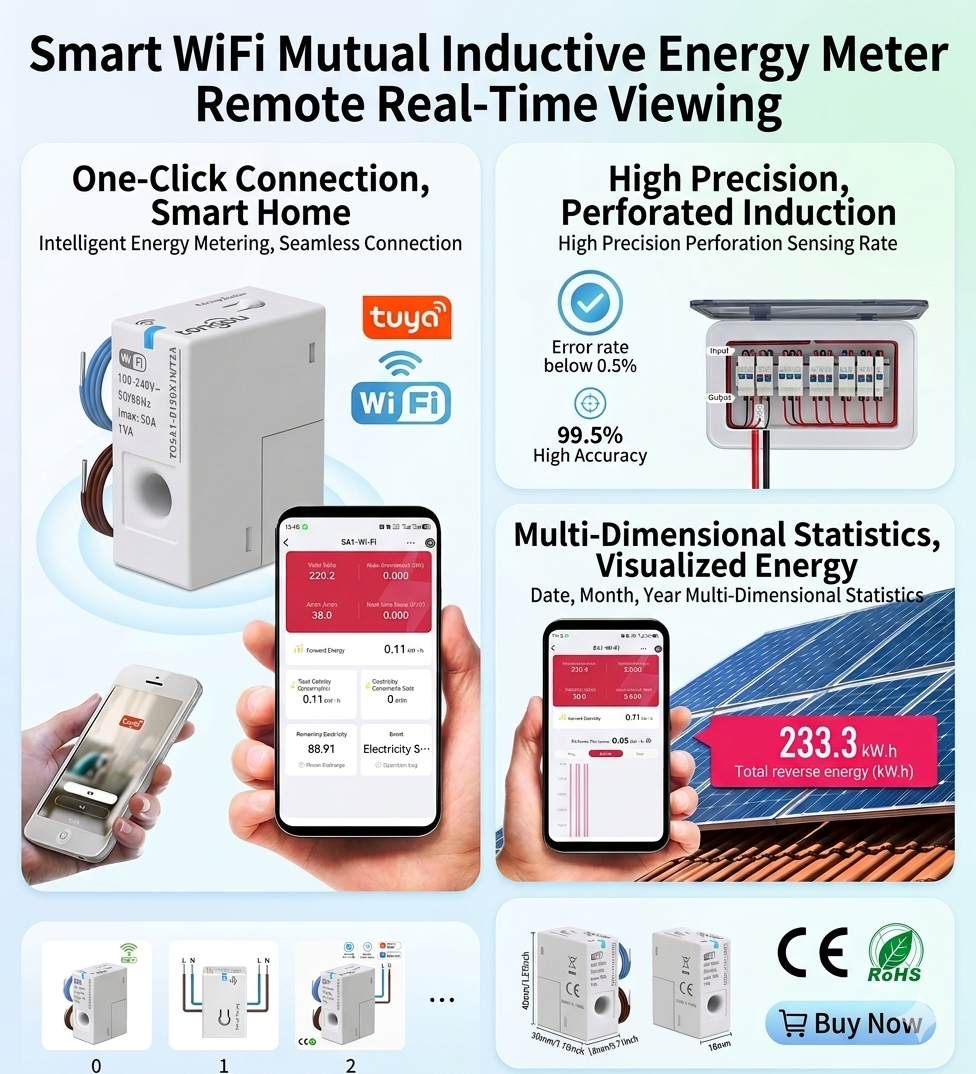 Smart WiFi Mutual Inductive Energy Meter for Home Solar and Power Monitoring