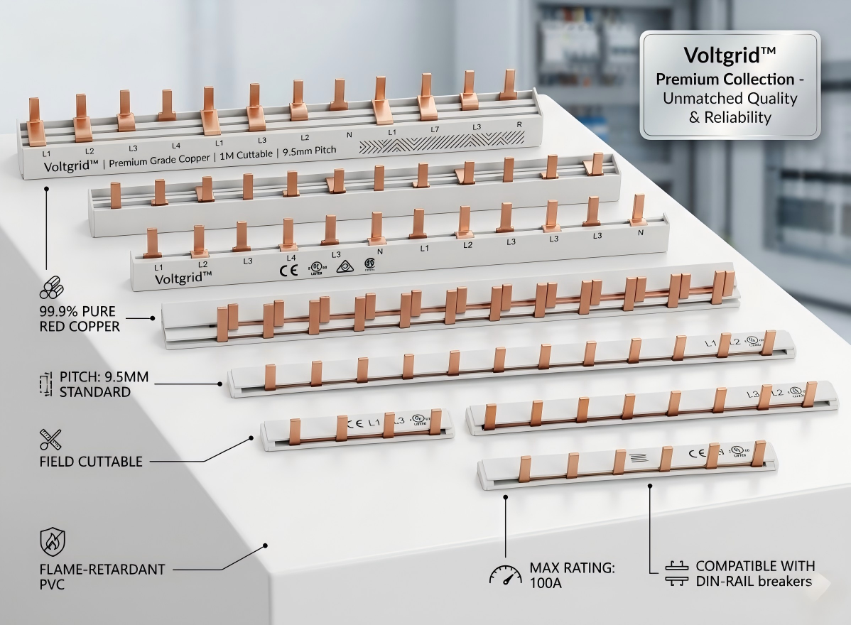 Voltgrid™ Premium Pin-Type Copper Busbar for DIN Rail Circuit Breakers (1P/2P/3P/4P) - Image 2