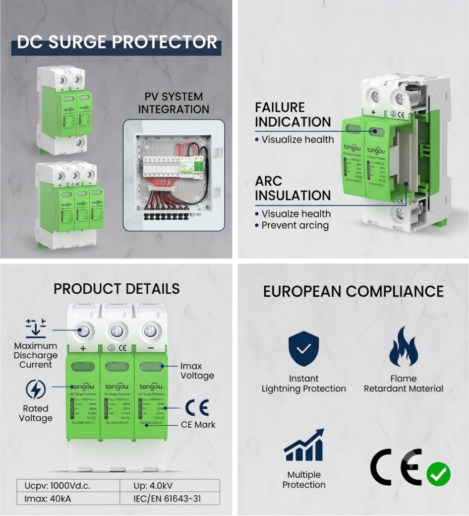 1000V DC Surge Protective Device SPD for Solar PV Photovoltaic System Integration