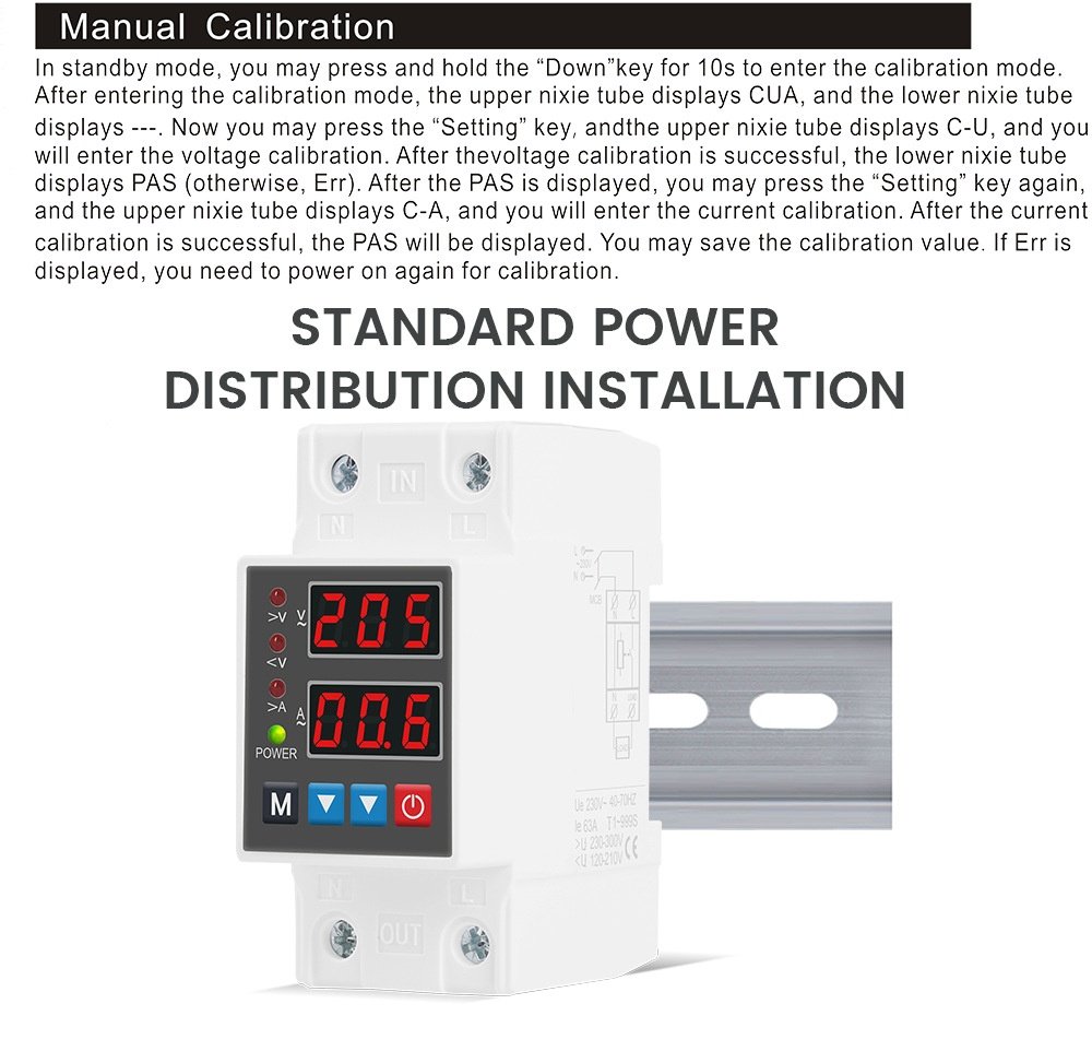 Voltgrid Tech smart automatic over and under voltage current protector 1P 63A din rail mounted with dual LED display