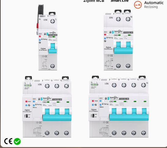 Voltgrid Tech smart Zigbee MCB circuit breaker TONGOU C63 1P 2P 3P 4P automatic reclosing switch supporting Smart Life app for residential and solar PV setup