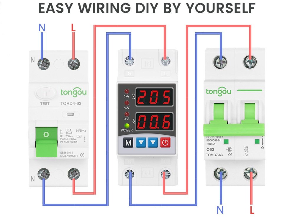 Voltgrid Tech smart automatic over and under voltage current protector 1P 63A din rail mounted with dual LED display